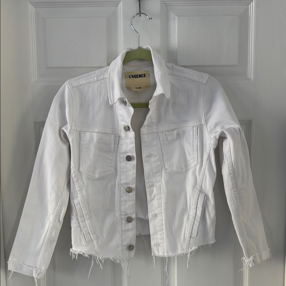L'AGENCE White Cropped Jean Jacket
